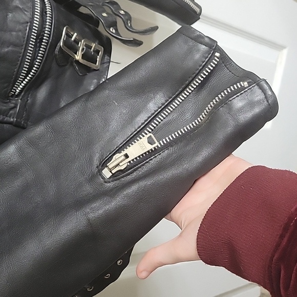 London Boston Leather Gold 100% Leather Moto Biker Jacket - Picture 6 of 9